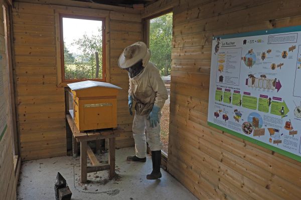 Photos du rucher pédagogique situé aux Marais du Cassan et de Prentegarde dans le Cantal.